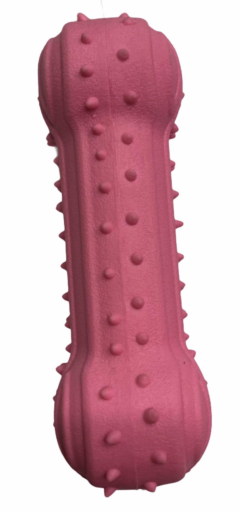 Sesli Dikenli Pembe Yumuşak Plastik Dambıl Köpek Oyuncağı 12 cm