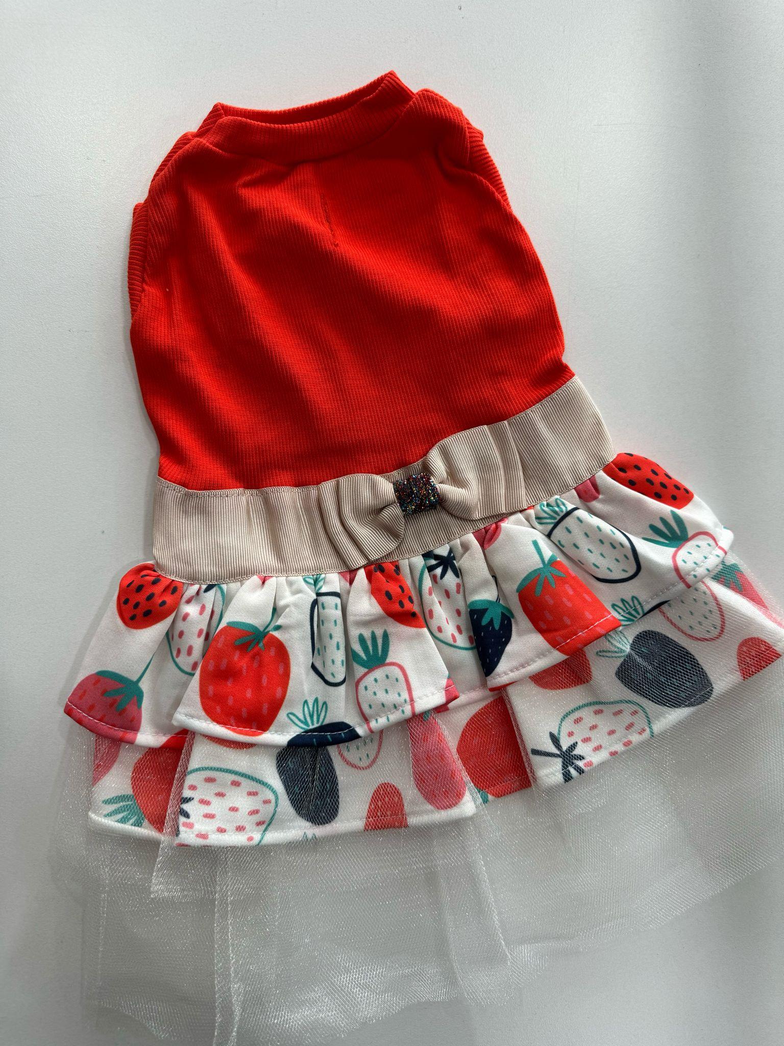 Çilekli Tütülü Küçük Irk Köpek Elbisesi