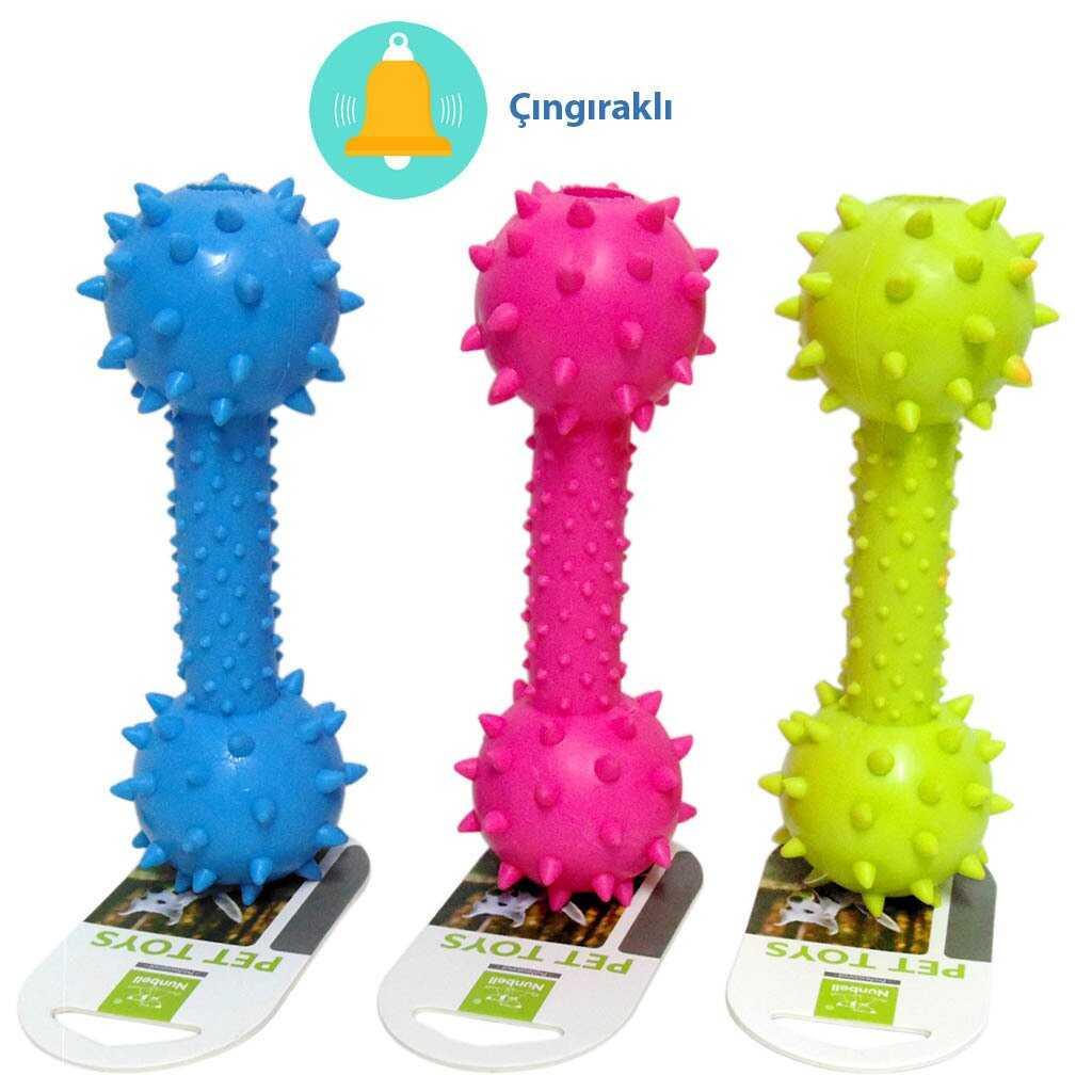 Nunbell Zilli ve Dikenli Kauçuk Dumbell Köpek Diş Kaşıma Oyuncağı 12 cm (1 adet)