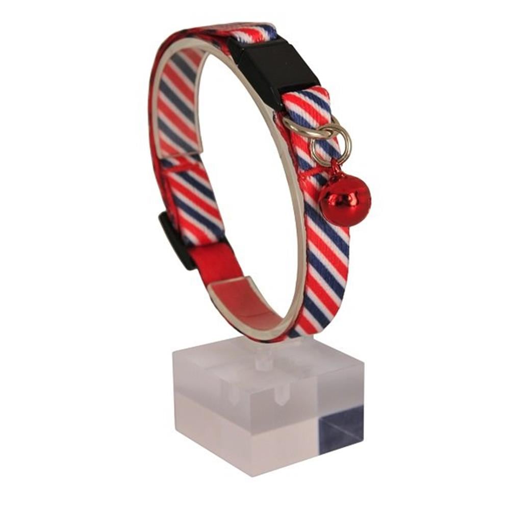 Güvenlik Kilitli Lacivert Kırmızı Zilli Kedi Boyun Tasması, 22-30 cm