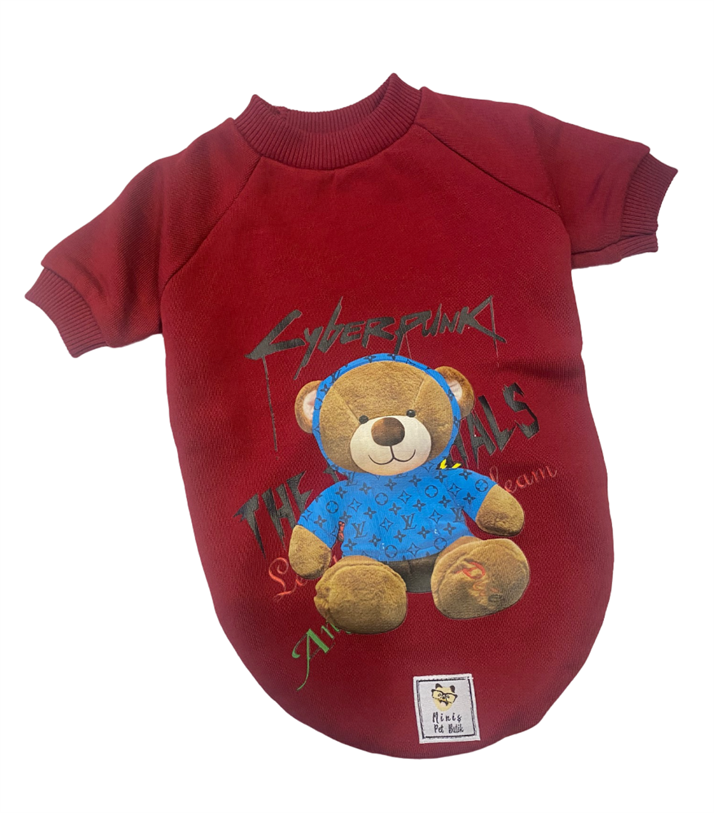 Cyber Teddy Claret Küçük Köpek Sweatshirtü (4,5 kg-12 kg arasına uygun)