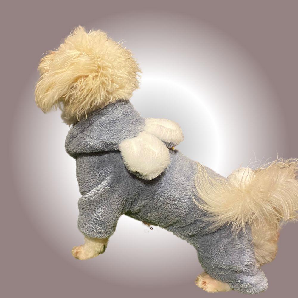 Gedyco Beyaz Kulaklı Gri Peluş Küçük Irk Köpek Tulumu