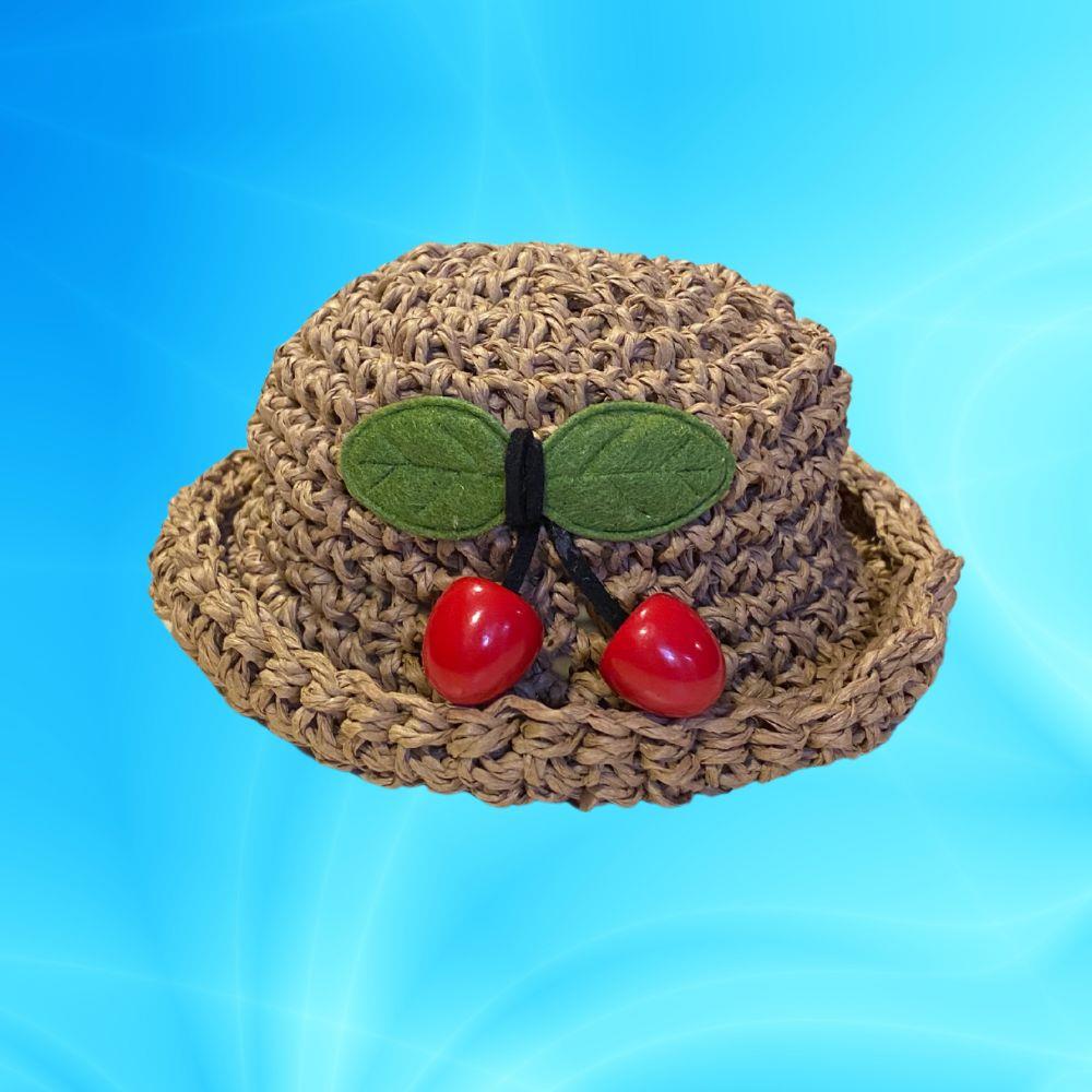 Cherry Hasır Yazlık Küçük Irk Köpek Şapkası 13 cm