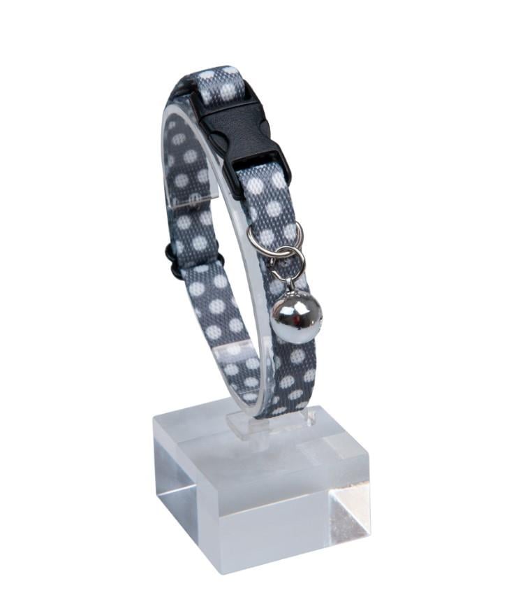 Güvenlik Kilitli Gri Beyaz Puantiyeli Zilli Kedi Boyun Tasması, 22-30 cm