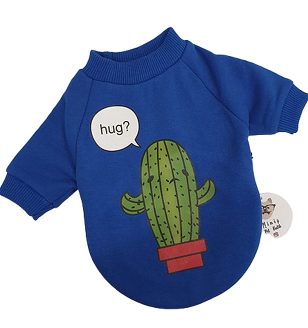 Blue Hug Cactus Polarlı Küçük Köpek Sweatshirtü (1 kg - 11 kg arasına uygun bedenlerde)