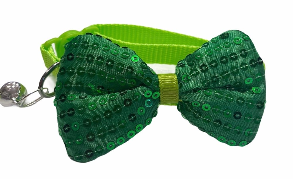 Kedi ve Köpek Pullu Yeşil Papyon Tasma