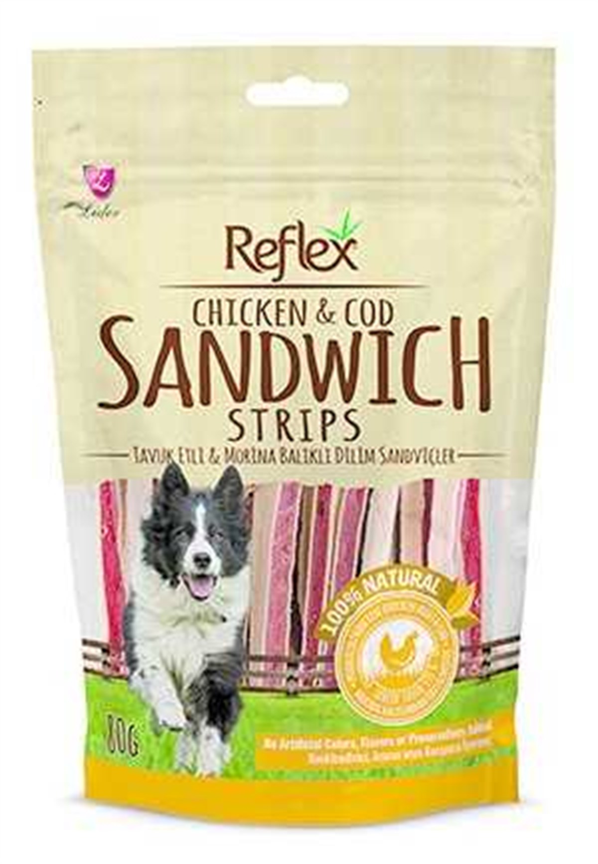 Reflex Chicken Sandwich Strips Tavuk Çubuk Doğal Köpek Ödülü 80 gr