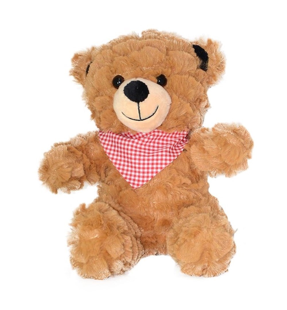 Fularlı, Kıvırcık Tüylü, Kahve Peluş Ayıcık 22 cm
