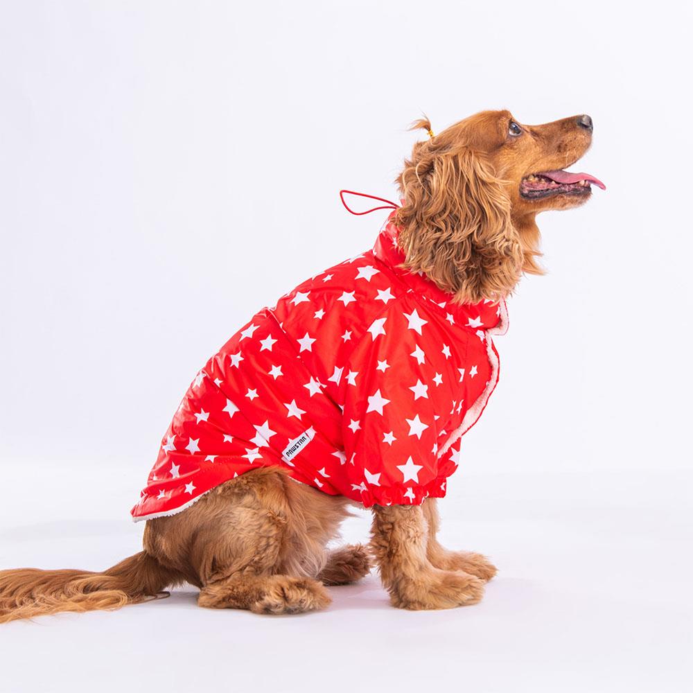 Pawstar Stars Red Peluşlu Su Geçirmez Küçük Irk Köpek Yağmurluğu