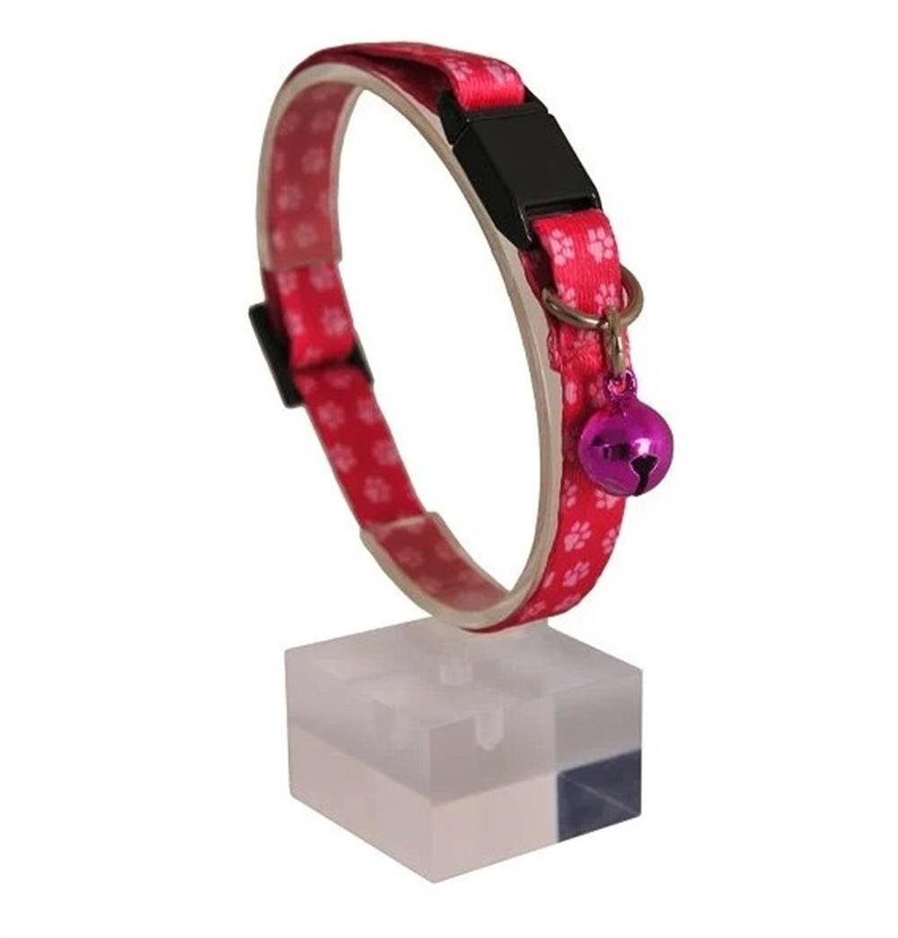 Güvenlik Kilitli Pembe Beyaz Patili Zilli Kedi Boyun Tasması, 22-30 cm