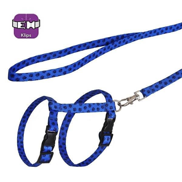 Patili Mavi Ayarlanabilir Kedi Göğüs Tasma Seti 10 mm 110 cm