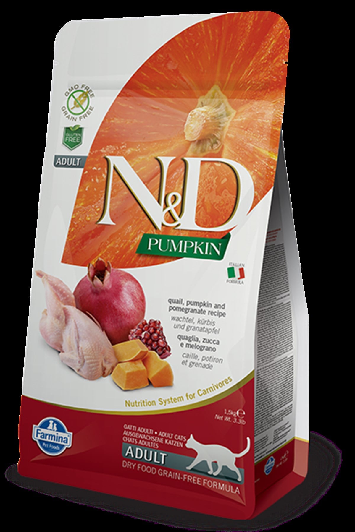 N&D Pumpkin 1,5 Kg Tahılsız Bıldırcın Etli Bal Kabaklı ve Narlı Yetişkin Kedi Maması