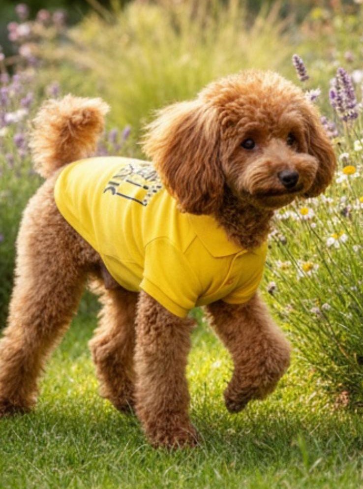Miniş Yellow-Black Küçük Irk Köpek Pike Kumaş Polo T-shirt