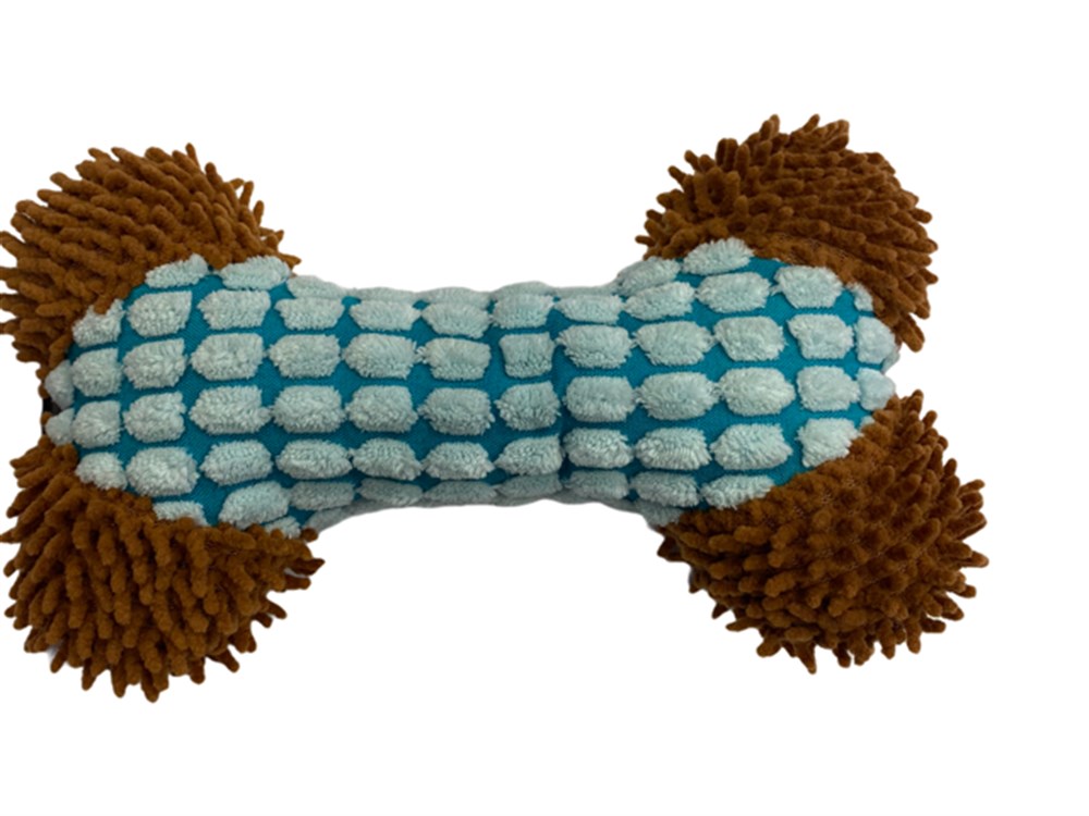 Mavi Kadife Şönil Sesli Kirpi Dokulu Kemik Köpek Oyuncağı 20 cm