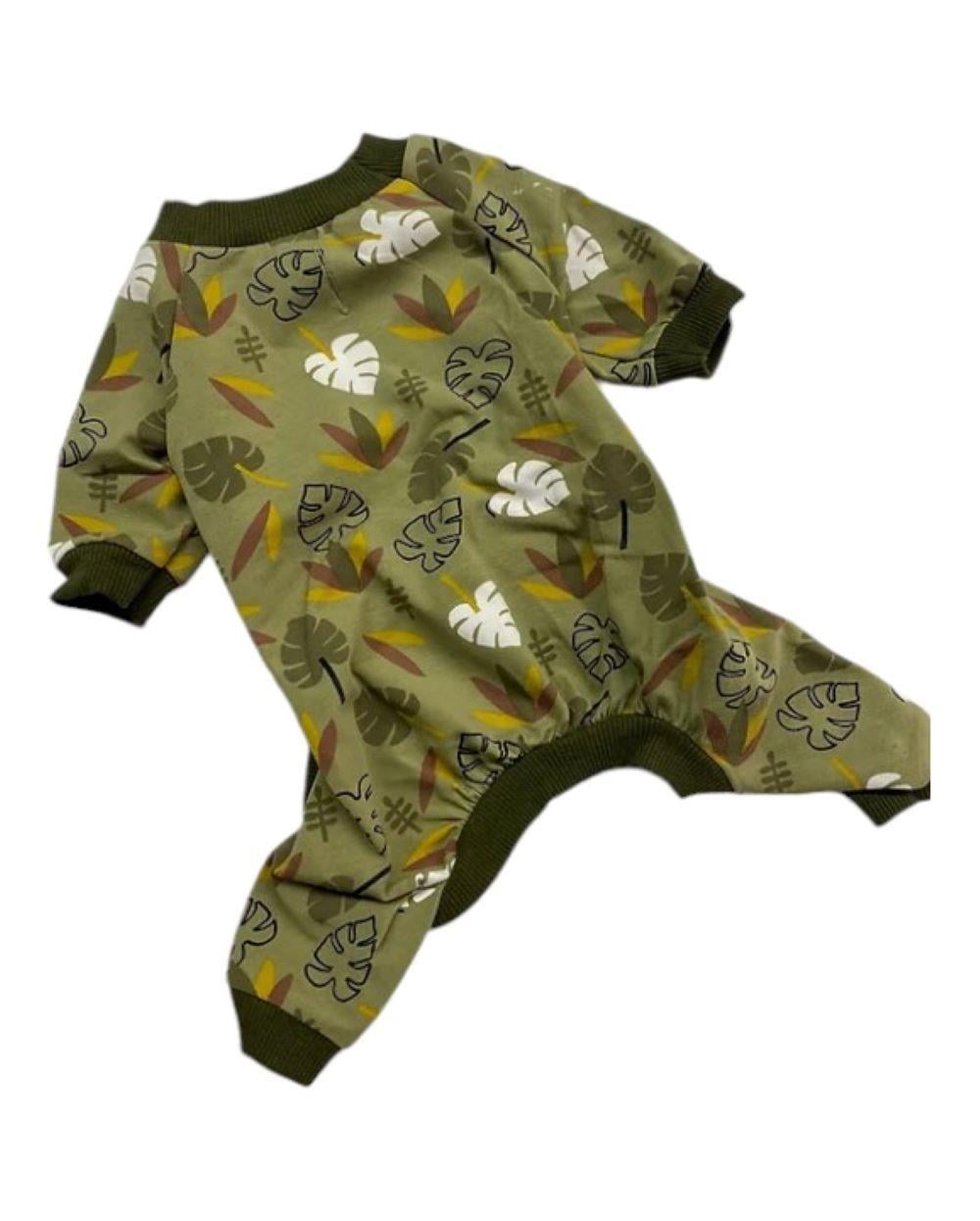 Miniş Yapraklı Haki Esnek Penye Küçük Irk Köpek Tulumu