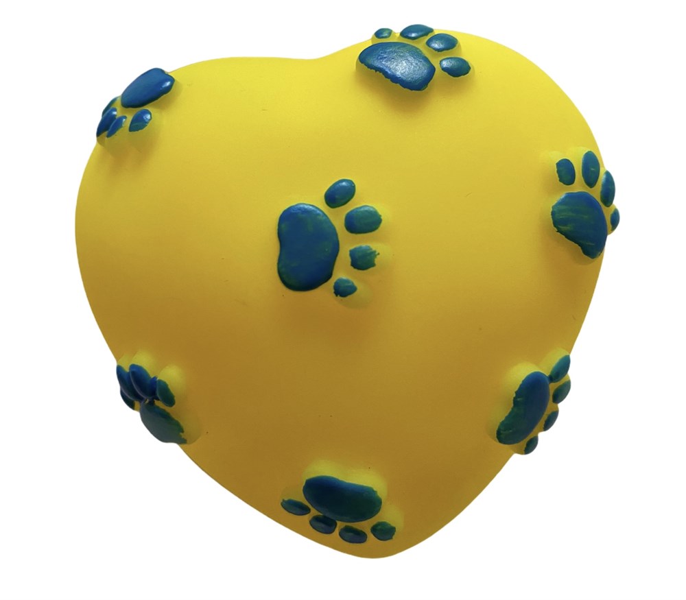 Kalp Şekilli, Sesli, Sarı Yumuşak Plastik Köpek Oyuncağı 8 cm