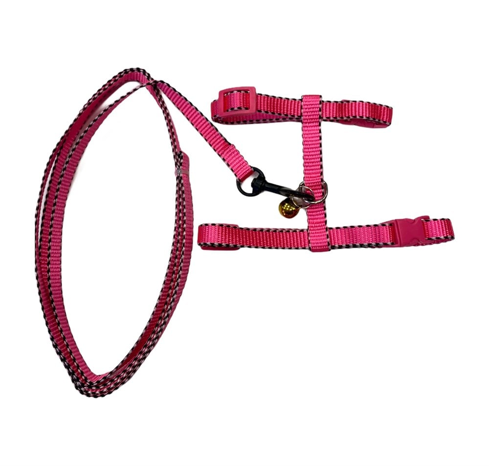 Reflektörlü Kedi ve Köpek Göğüs Tasma Seti Pembe