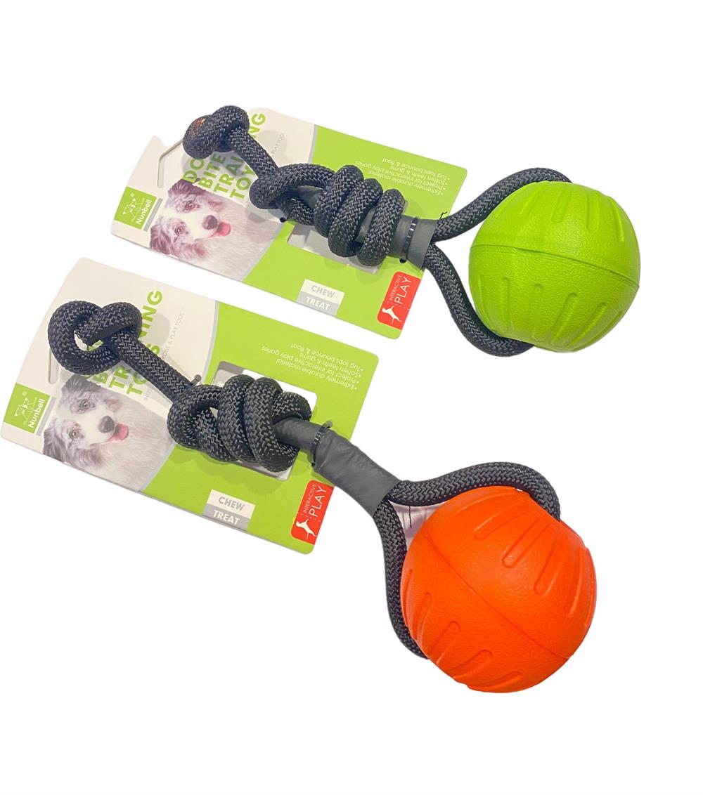 Nunbell Kauçuk Toplu Kordon Halatlı Köpek Oyuncağı 23 cm Top 7,5 (1 adet)