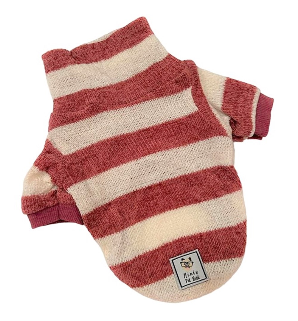 Miniş Pembe Beyaz Şönil Kadife Küçük Köpek Kazağı