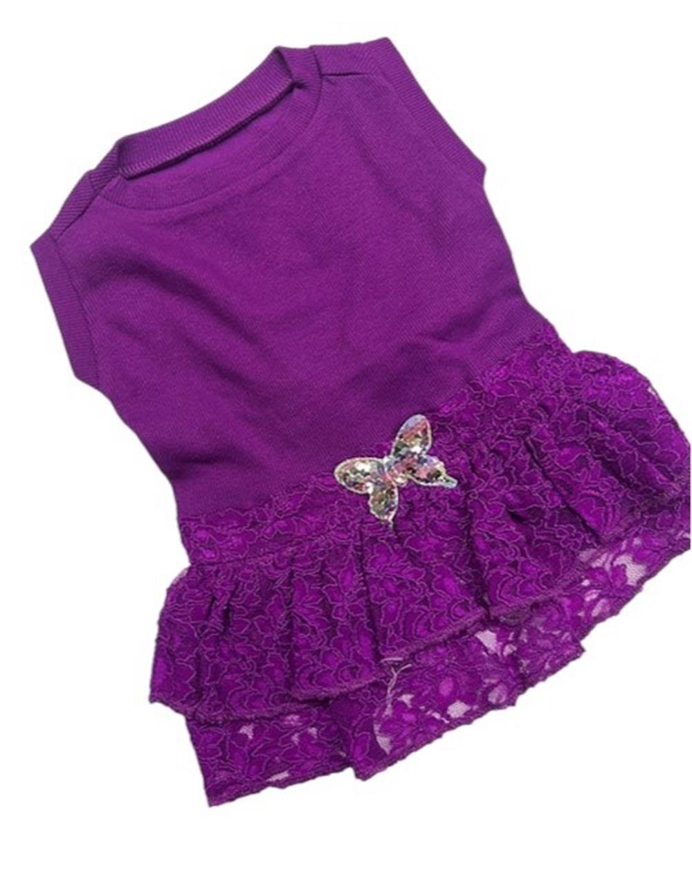 Mor Dantel Küçük Irk Köpek Elbisesi (6,5 kg-11 kg arası köpeklere uygun bedende)
