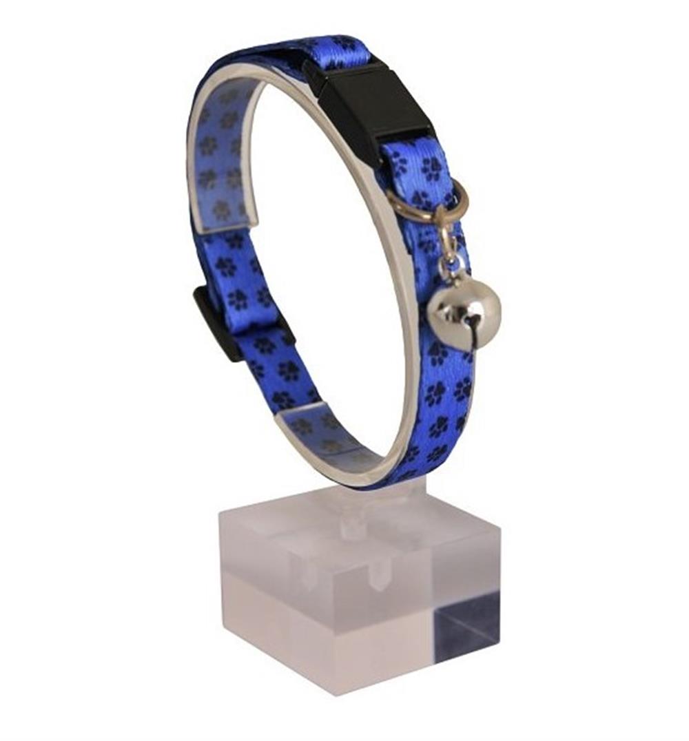 Güvenlik Kilitli Mavi Siyah Patili Zilli Kedi Boyun Tasması, 22-30 cm
