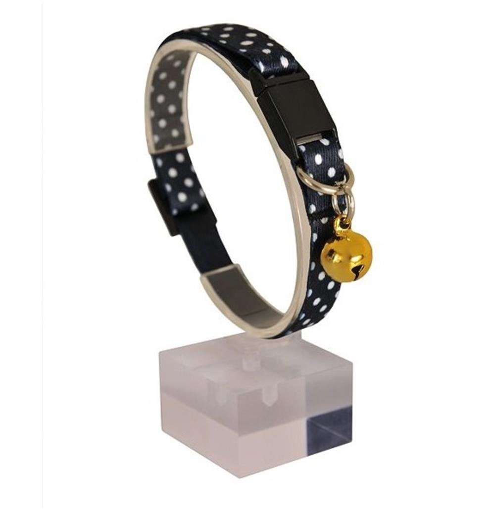 Güvenlik Kilitli Siyah Beyaz Puantiyeli Zilli Kedi Boyun Tasması, 22-30 cm