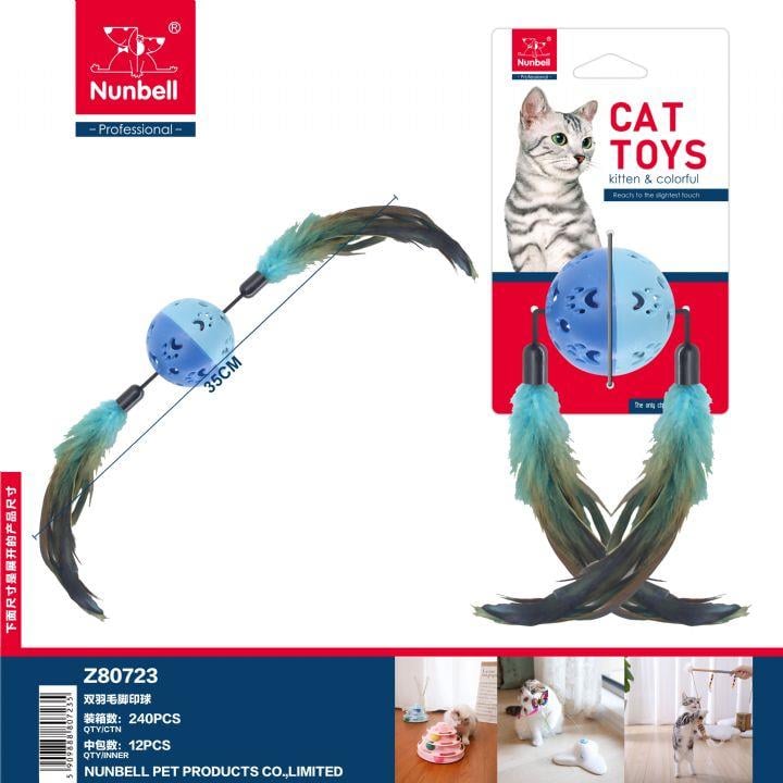 Nunbell Upuzun Çift Tüylü Zilli Toplu Kedi Oyuncağı 35 cm