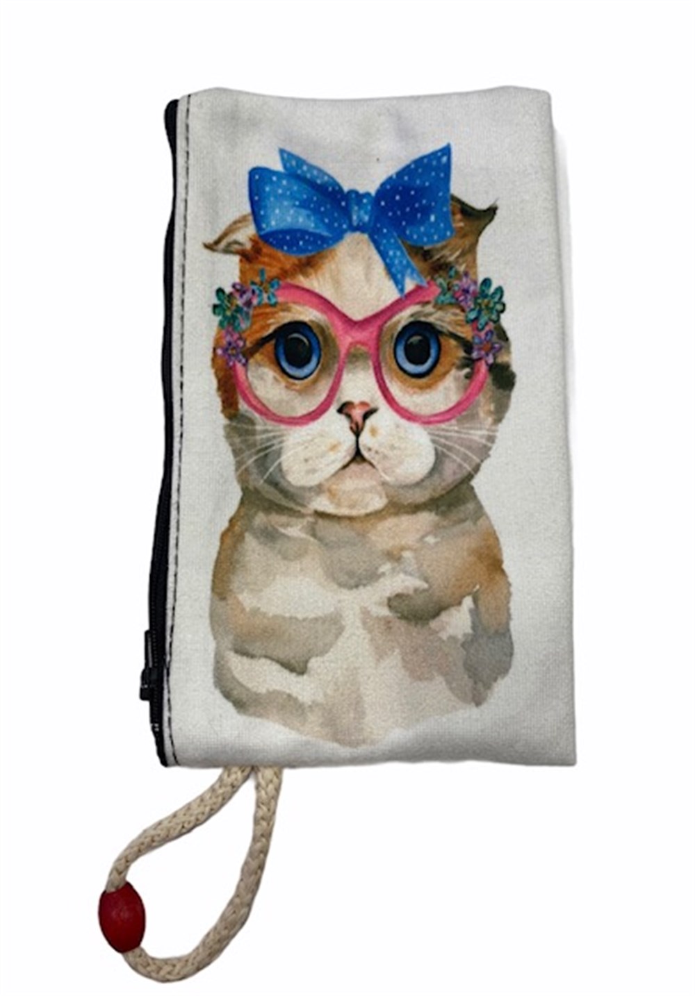 Mavi Tokalı Gözlüklü Kedi Cüzdan/Çanta 19 x 12 cm