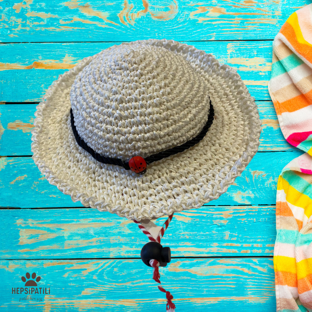 White Misk Yazlık Hasır Köpek Şapkası 20 cm