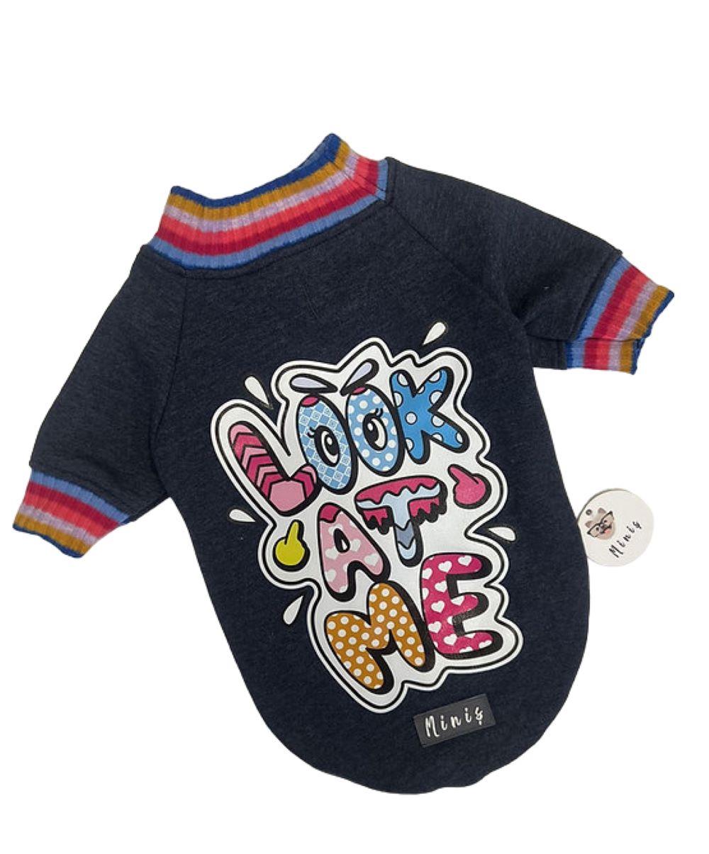 Look at me içi Polarlı Gri Köpek Sweatshirtü (9 kg-13 kg arasına uygun bedende)