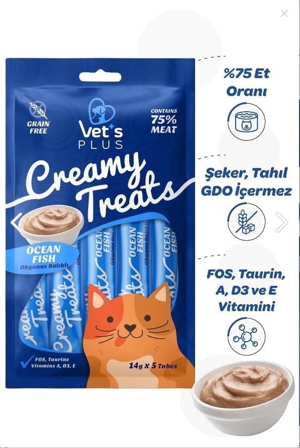 Vet's Plus Okyanus Balıklı Sıvı Kedi Ödül Maması 4 Adetx15 gr
