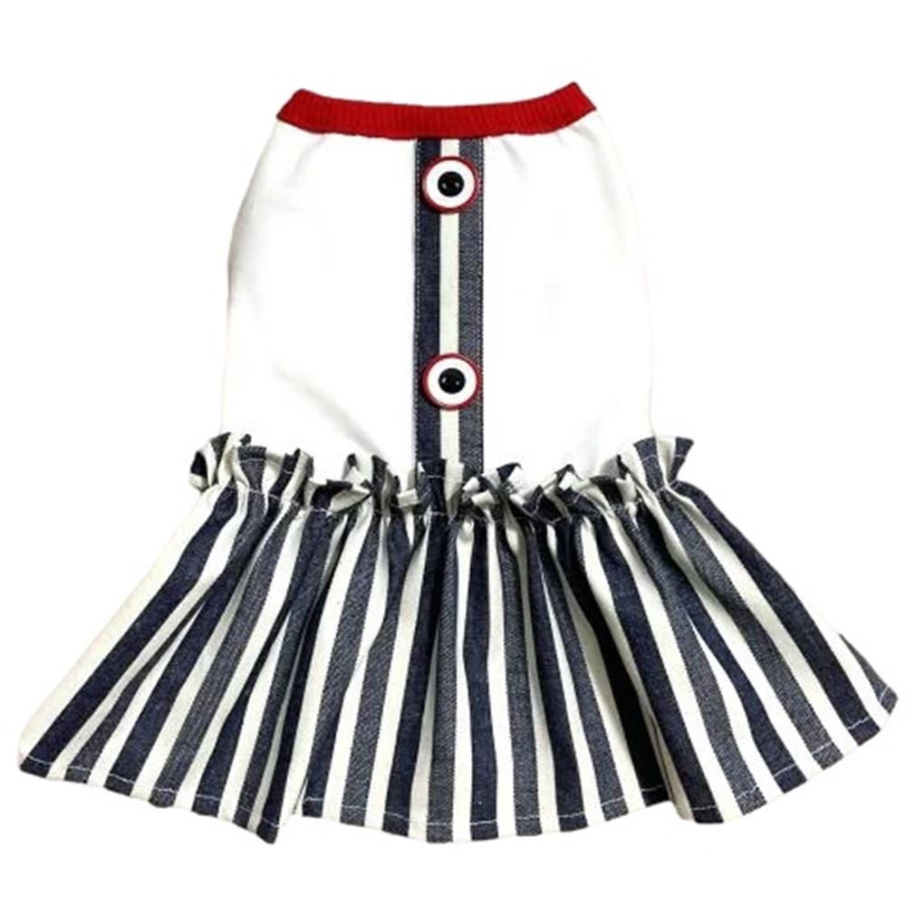 Çizgili Jean Kedi ve Köpek Elbisesi (1,5 kg-7,5 kg arasına uygun bedenlerde)