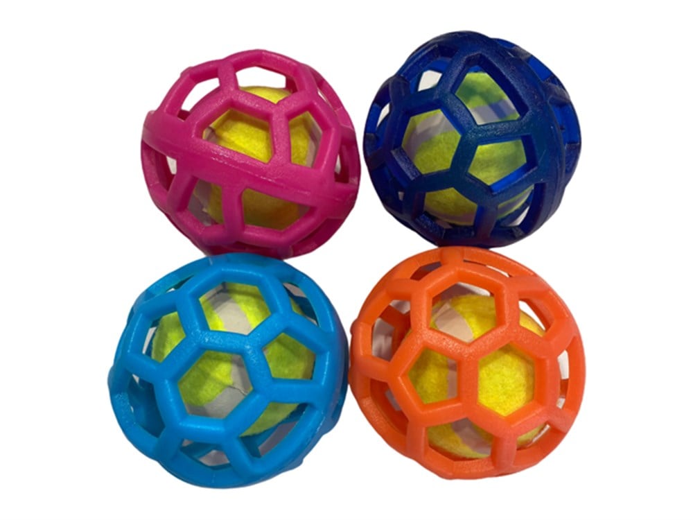 2'si 1 Arada Kauçuk Kafeste Tenis Topu Köpek Oyuncağı 10 cm
