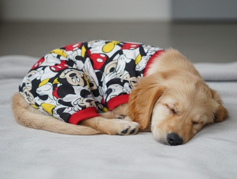 Miniş Mikili Kırmızılı Küçük Irk Köpek Esnek Sweatshirt Penye Tulum Pijama 