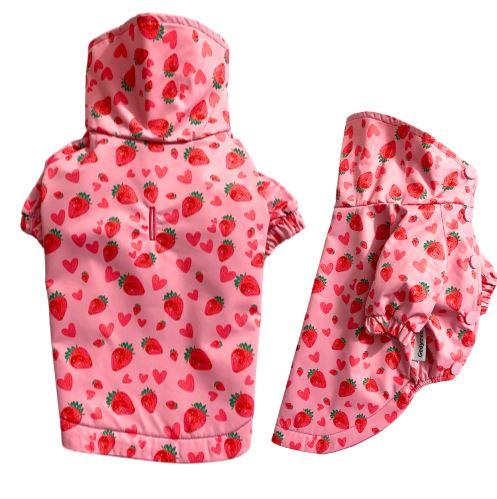 Gedyco Çilekli Polarlı Küçük Irk Köpek Yağmurluğu