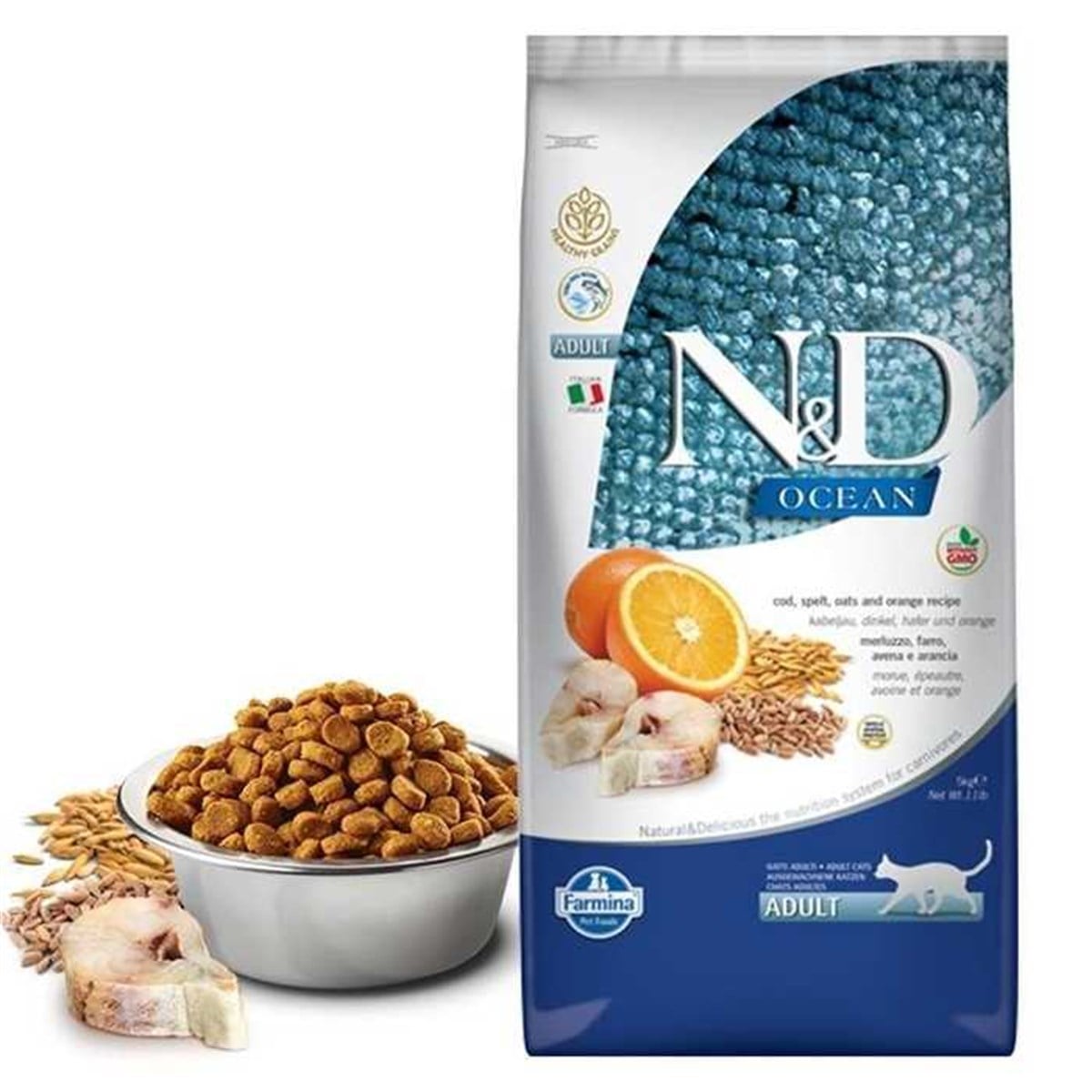 N&D Ocean 5 kg Düşük Tahıllı Morina Balıklı Portakallı Yetişkin Kedi Maması
