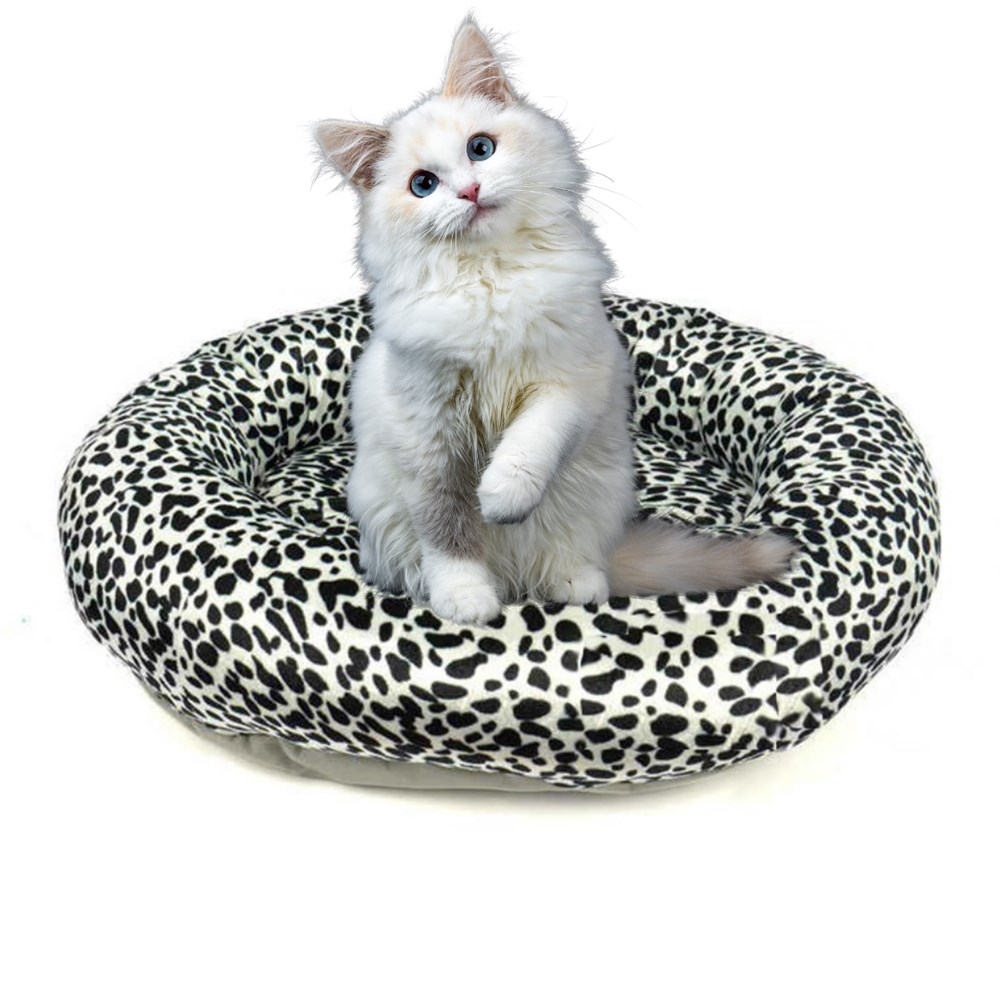 Siyah Beyaz Kadife Kedi ve Köpek Yatağı 55 cm