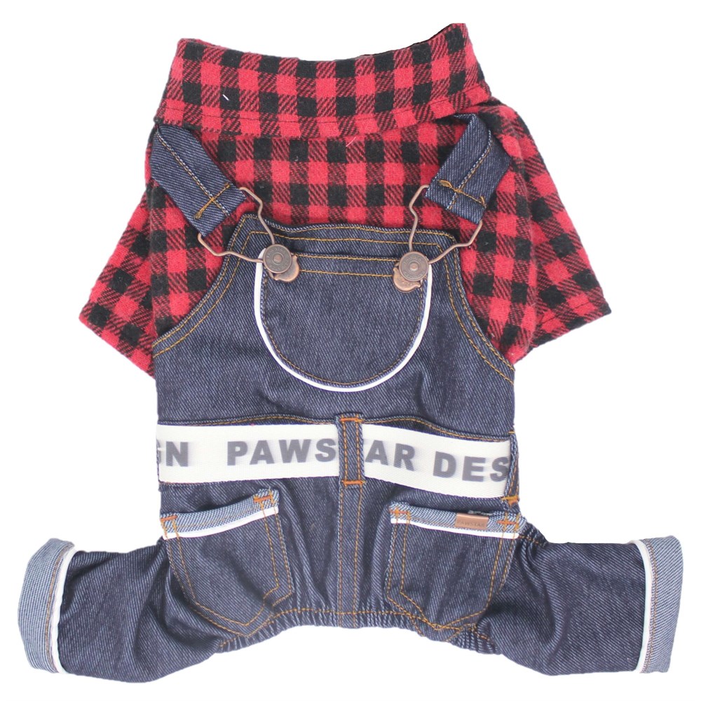 Pawstar Küçük Irk Köpek için Kırmızı Gömlekli Jean Tulum