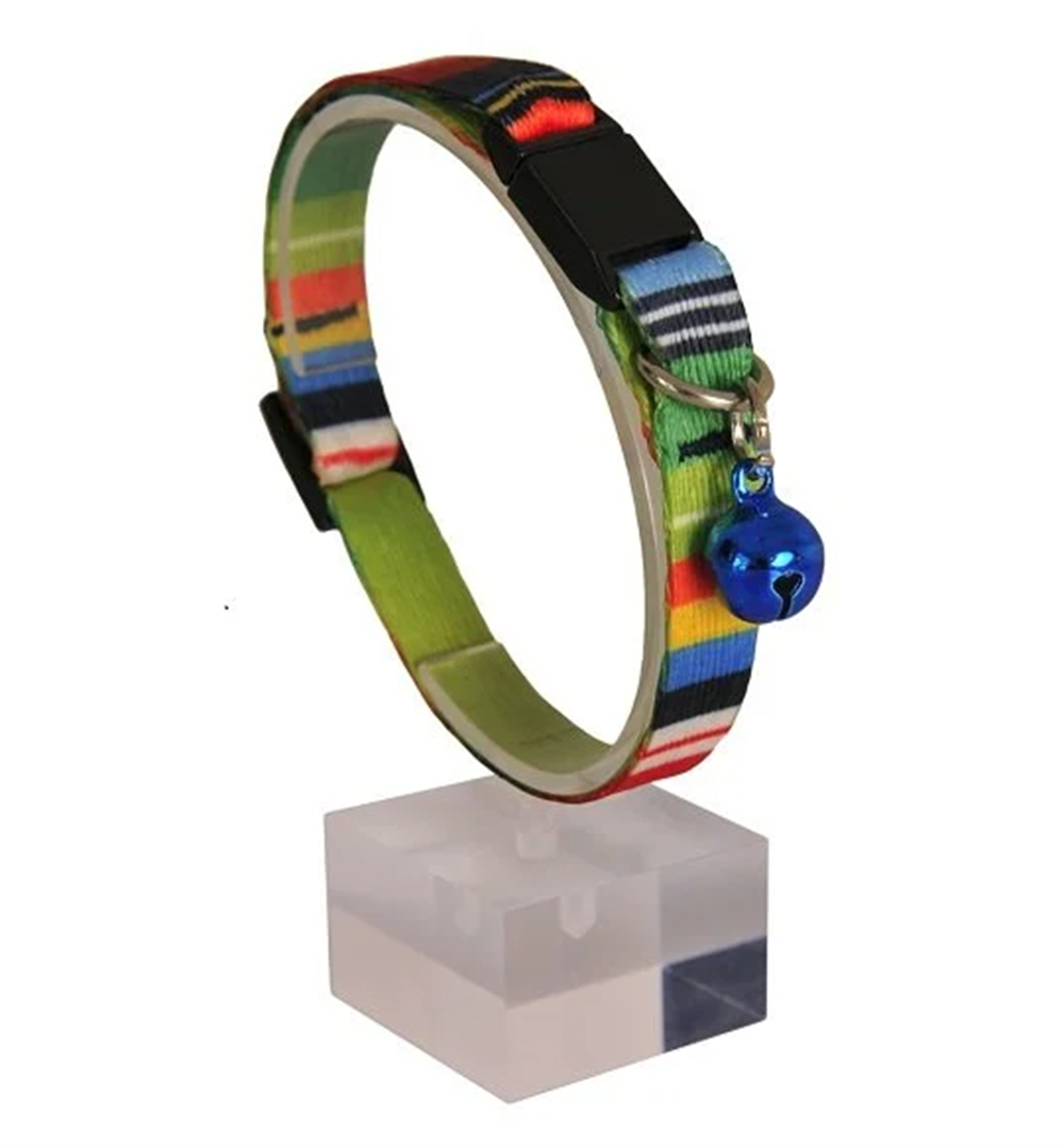 Güvenlik Kilitli Renkli Şeritli Zilli Kedi Boyun Tasması, 22-30 cm