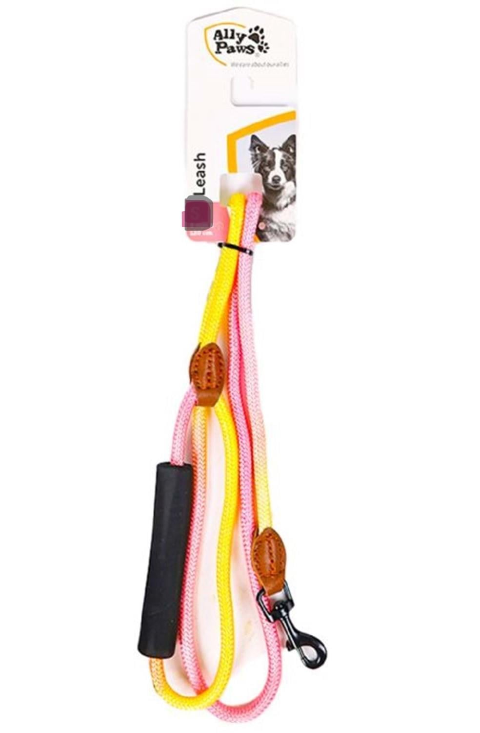 Ally Paws Köpük Saplı PEMBE-SARI Fitil Gezdirme Kayışı L 120 cm x 12 mm
