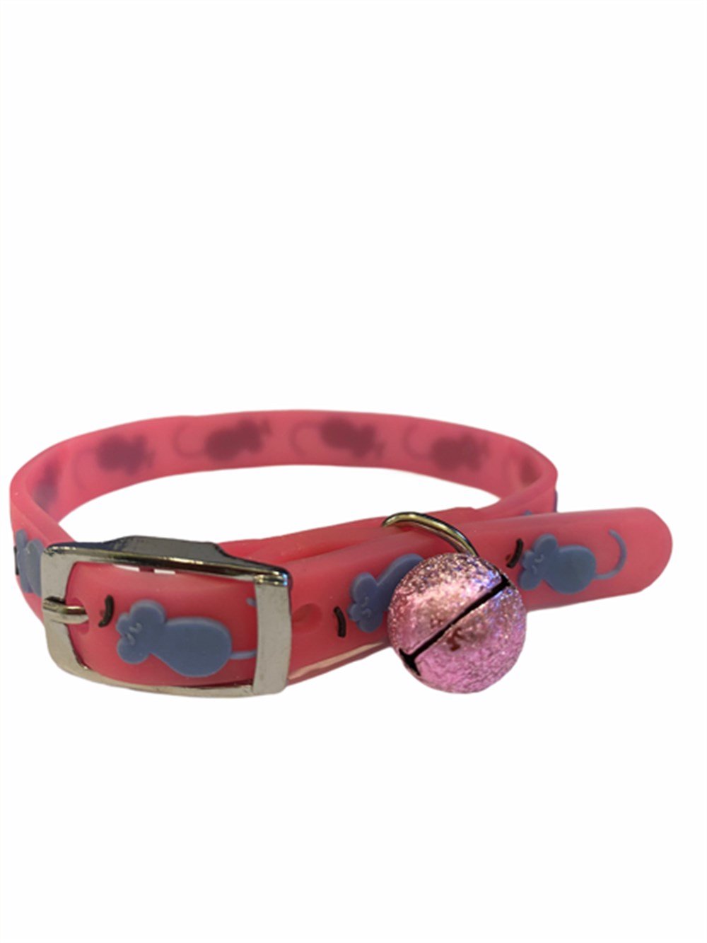 Pembe Silikon Zilli Boyun Tasması