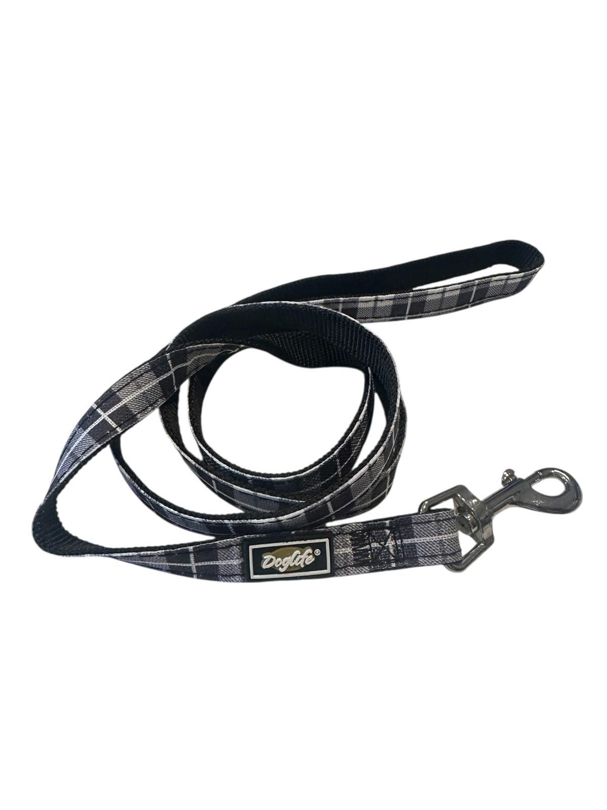 Doglife Siyah Ekose Köpek Gezdirme Tasması 1,5 cm x 120 cm