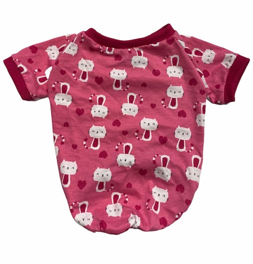 Pembe Yakalı Kedili Pembe T-shirt