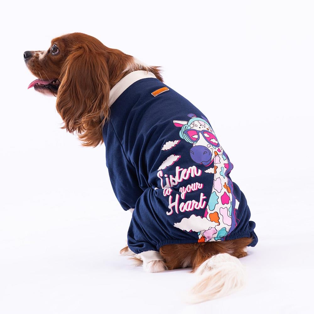 Pawstar Navy Blue Giraffe Küçük Irk Köpek Penye Tulum Pijama (2,5 kg-11 kg arasına uygun)