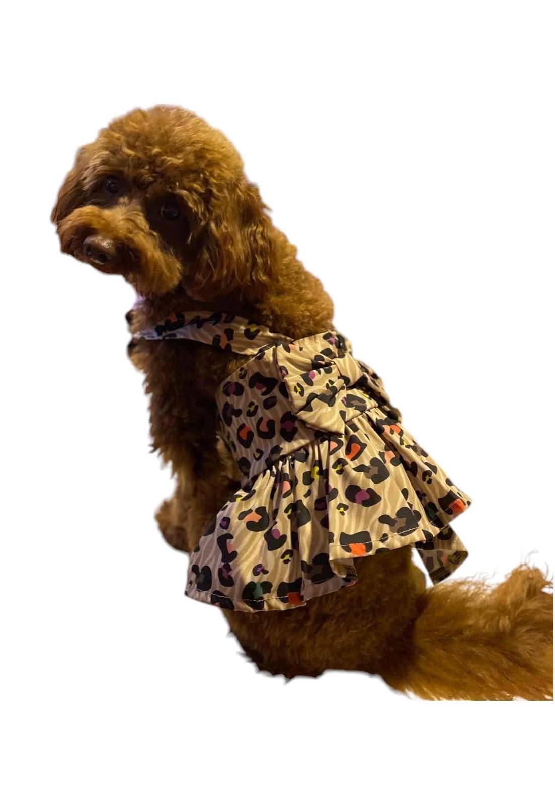 Gedyco Leopar Fırfırlı Salopet Küçük Irk Köpek Elbisesi