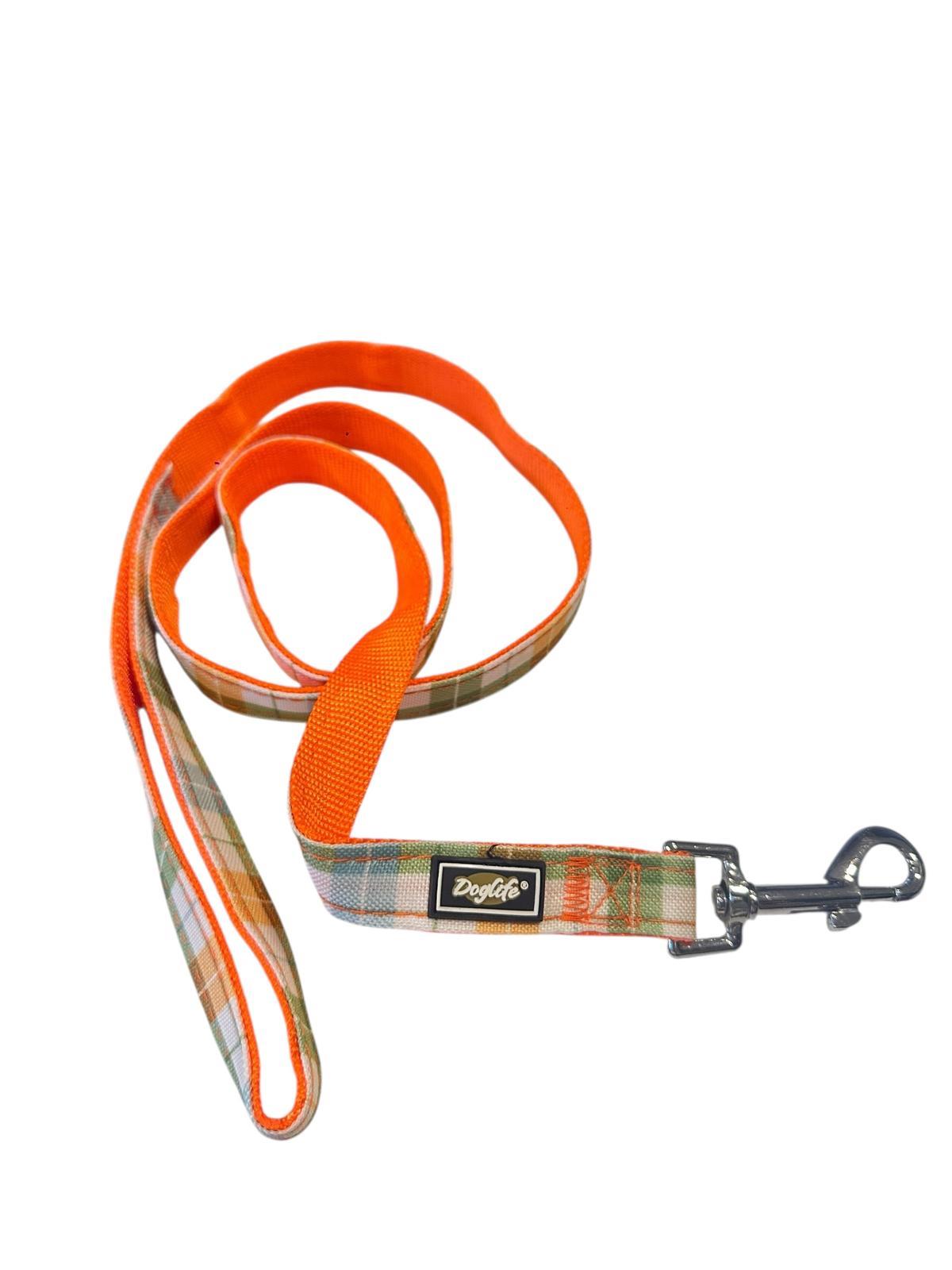 Doglife Turuncu Ekose Köpek Gezdirme Tasması 2 cm x 120 cm