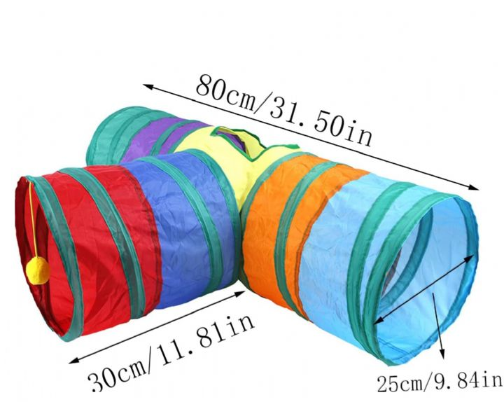Nunbell 3 Yollu Kedi Tüneli Kedi Oyuncağı 80 cm x 30 cm, Çap: 25 cm