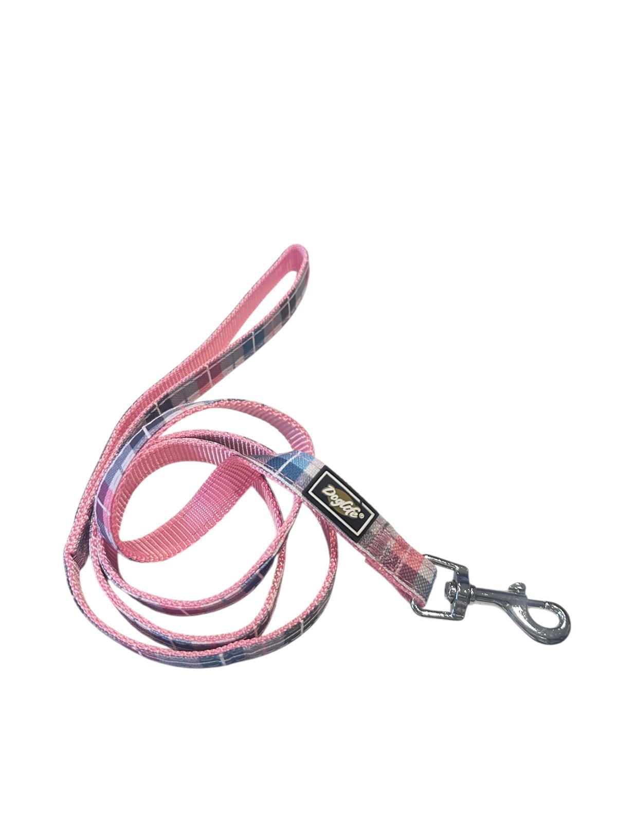 Doglife Pembe Ekose Köpek Gezdirme Tasması 1,5 cm x 120 cm