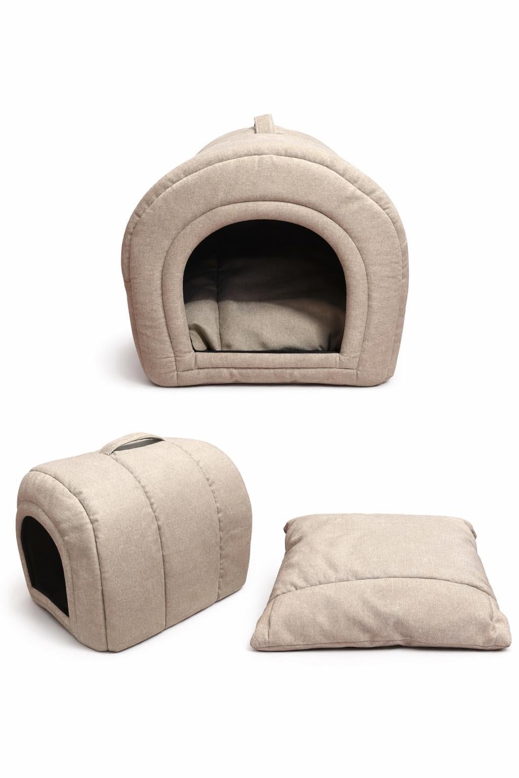 İçi Çıkarılabilir Yastıklı Kedi ve Küçük Köpek Yuvası Bej