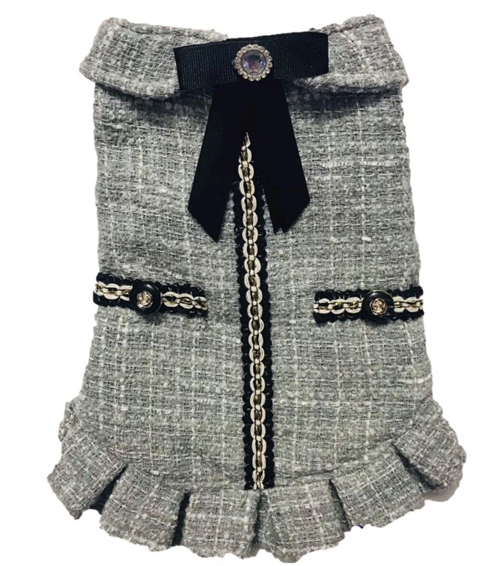 Gedyco Gri Tüvit Küçük Irk Köpek Ceketi (1,5 kg - 7,5 kg arası köpeklere uygundur)